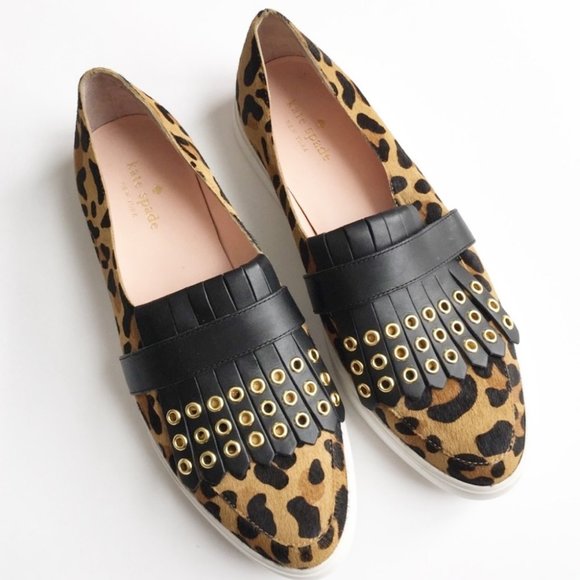 kate spade leopard slip ons